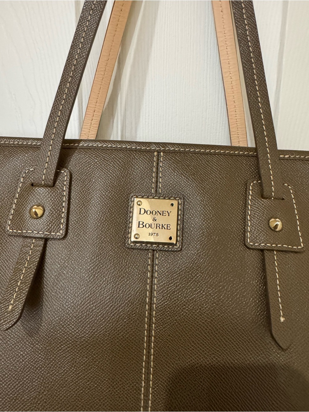 Dooney & Bourke Brown Leather Shoulder Bag with Gold Plaque